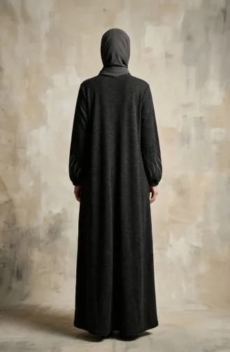 Knitted Fabric Winter Stone Print Hijab Dress 2194-03 Black 2194-03