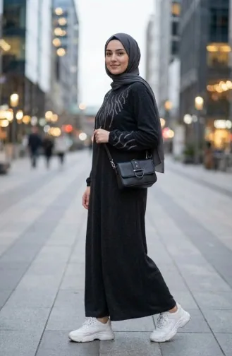 فستان حجاب من قماش محبوك بنقشة حجر الشتاء 2194A-01 كاكي 2194A-01