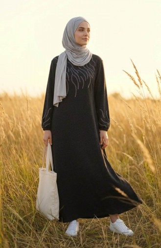 Strickkleid Mit Winter-Steinmuster Hijab-Stil Modell 2194A-01 Khaki 2194A-01