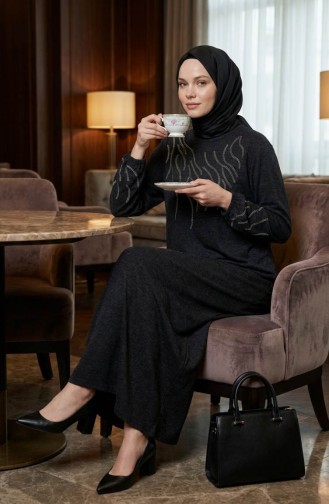 Strickkleid Mit Winter-Steinmuster Hijab-Stil Modell 2194A-01 Khaki 2194A-01