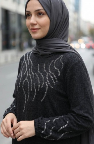 Strickkleid Mit Winter-Steinmuster Hijab-Stil Modell 2194A-01 Khaki 2194A-01