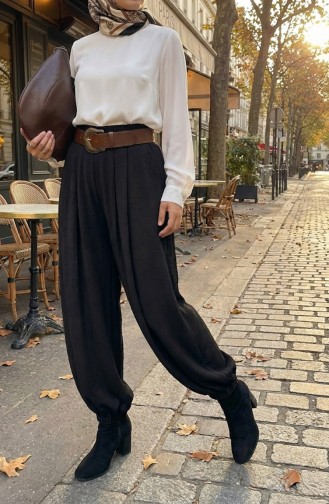 Elastic Waist Shalwar Trousers 0001-01 Black 0001-01