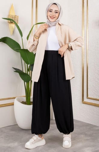 Elastic Waist Shalwar Trousers 0001-01 Black 0001-01