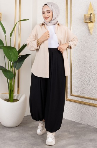 Elastic Waist Shalwar Trousers 0001-01 Black 0001-01