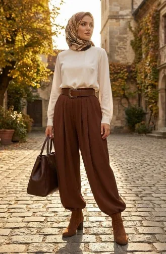 Elastic Waist Shalwar Trousers 0001-02 Brown 0001-02