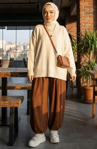 Elastic Waist Shalwar Trousers 0001-02 Brown 0001-02