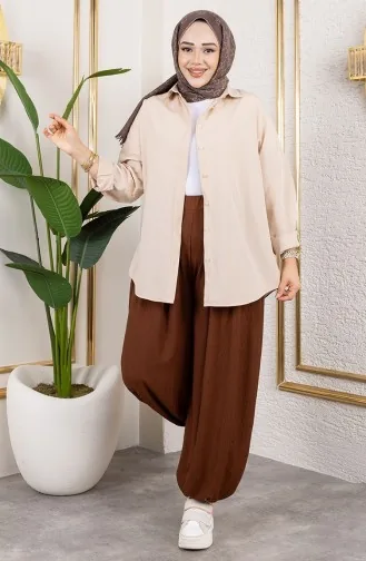 Elastic Waist Shalwar Trousers 0001-02 Brown 0001-02