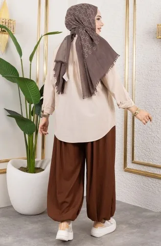 Elastic Waist Shalwar Trousers 0001-02 Brown 0001-02