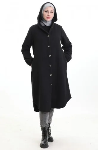 Kaschmir Mantel Mit Kapuze Und Knöpfen 0201-05 Schwarz 0201-05