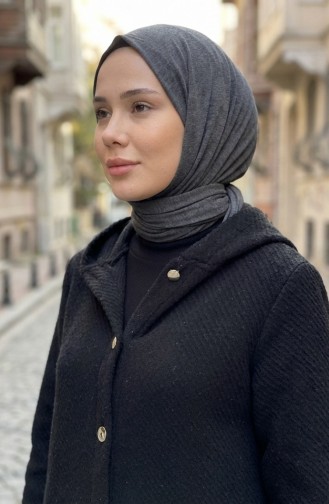 معطف كشمير بغطاء رأس وأزرار 0201-05 أسود 0201-05