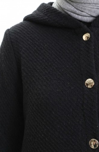 معطف كشمير بغطاء رأس وأزرار 0201-05 أسود 0201-05