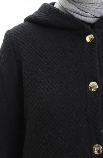 Kaschmir Mantel Mit Kapuze Und Knöpfen 0201-05 Schwarz 0201-05
