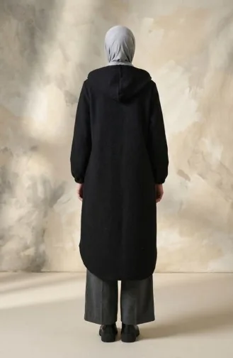 Kaschmir Mantel Mit Kapuze Und Knöpfen 0201-05 Schwarz 0201-05