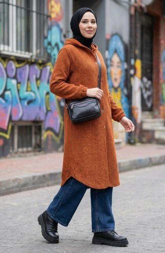 معطف كشمير بغطاء رأس وأزرار 0201-08 برتقالي 0201-08