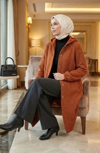 Kasjmier Jas Met Capuchon En Knopen 0201-08 Oranje 0201-08