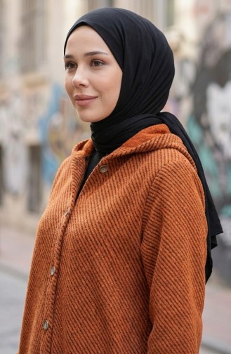 معطف كشمير بغطاء رأس وأزرار 0201-08 برتقالي 0201-08