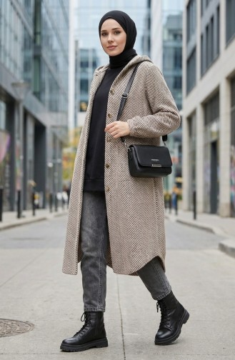 Kapuzenmantel Aus Kaschmir Mit Knöpfen 0201-12 Hellnerz 0201-12