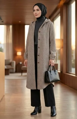 Hooded Buttoned Cashmere Coat 0201-12 Light Mink 0201-12