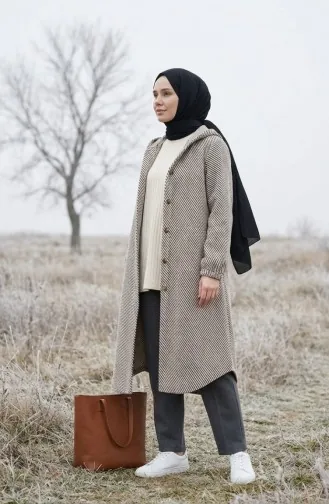 Hooded Buttoned Cashmere Coat 0201-12 Light Mink 0201-12