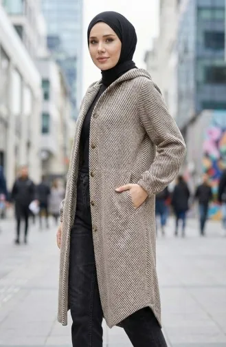 Hooded Buttoned Cashmere Coat 0201-12 Light Mink 0201-12