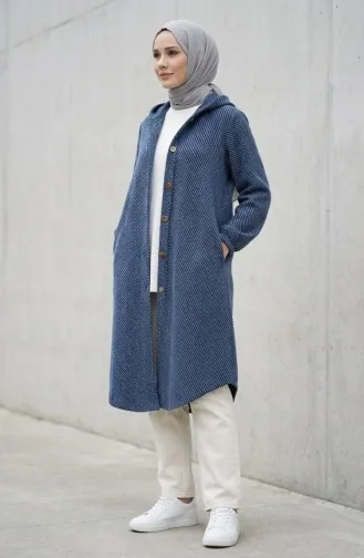 Kapüşonlu Düğmeli Kaşe Kap 0201-14 Mavi