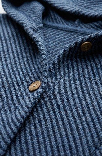 Kapuzenmantel Aus Kaschmir Mit Knöpfen 0201-14 Blau 0201-14