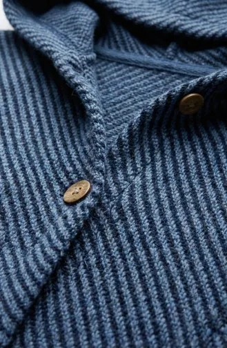 Kapüşonlu Düğmeli Kaşe Kap 0201-14 Mavi