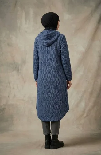 Kapüşonlu Düğmeli Kaşe Kap 0201-14 Mavi