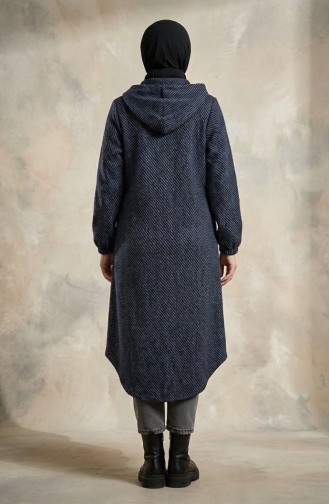 معطف كشمير بغطاء رأس وأزرار 0201-15 أزرق داكن 0201-15