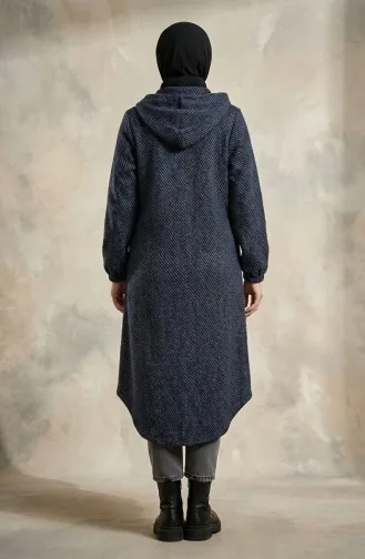 Manteau En Cachemire à Capuche Et Boutons 0201-15 Bleu Marine 0201-15