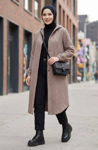 Hooded Buttoned Cashmere Coat 0201-16 Milk Coffee 0201-16