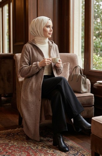 Hooded Buttoned Cashmere Coat 0201-16 Milk Coffee 0201-16