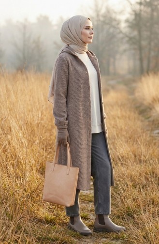 Hooded Buttoned Cashmere Coat 0201-16 Milk Coffee 0201-16