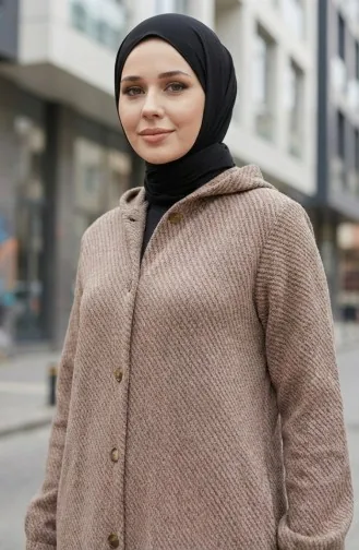 Kapuzenmantel Aus Kaschmir Mit Knöpfen 0201-16 Milchkaffee 0201-16