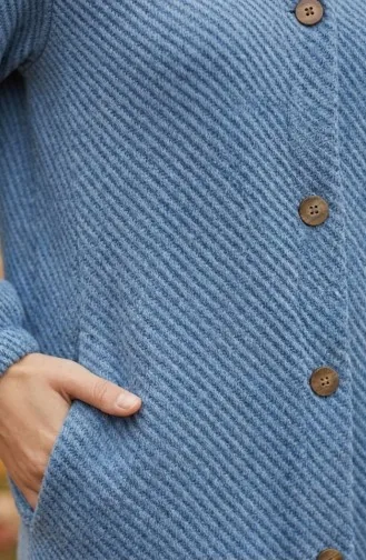 Manteau En Cachemire à Capuche Et Boutons 0201-17 Bleu Glacier 0201-17