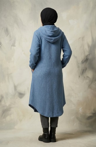معطف كشمير بغطاء رأس وأزرار 0201-17 أزرق ثلجي 0201-17