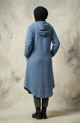 Manteau En Cachemire à Capuche Et Boutons 0201-17 Bleu Glacier 0201-17