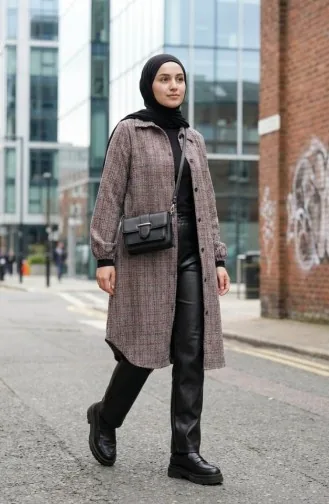 Shirt Collar Button-Down Winter Tunic 2501-01 Terracotta Black 2501-01