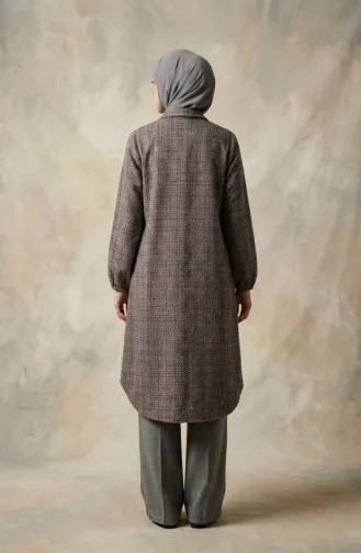 Shirt Collar Button-Down Winter Tunic 2501-01 Terracotta Black 2501-01