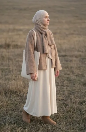 Düğmeli Atkılı Kürk Ceket 6341-02 Vizon