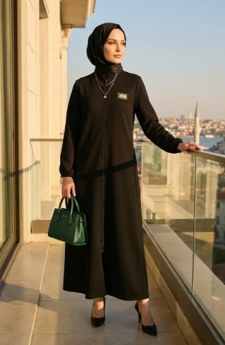 Emblem Detail Zippered Abaya 0229-01 Black 0229-01