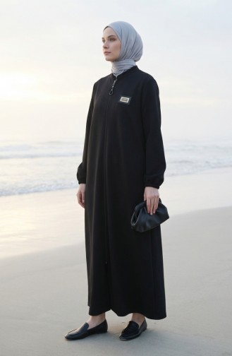 Abaya Noire à Fermeture éclair Avec Emblème 0229-01 0229-01