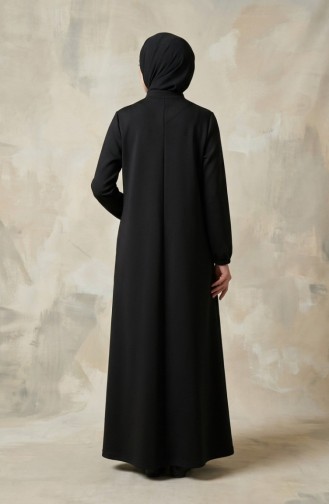 Abaya Noire à Fermeture éclair Avec Emblème 0229-01 0229-01