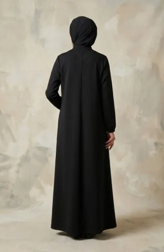Emblem Detail Zippered Abaya 0229-01 Black 0229-01