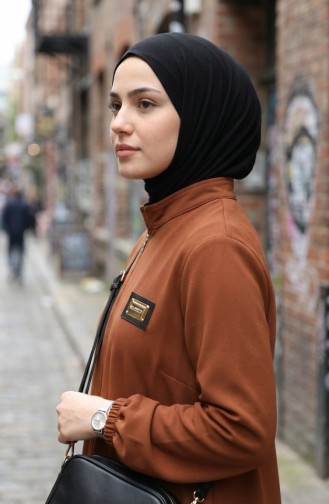 Arma Detaylı Fermuarlı Ferace 0229-02 Taba