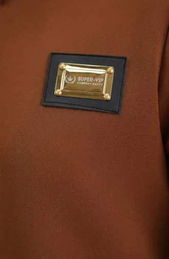 Emblem Detailed Zippered Abaya 0229-02 Tan 0229-02