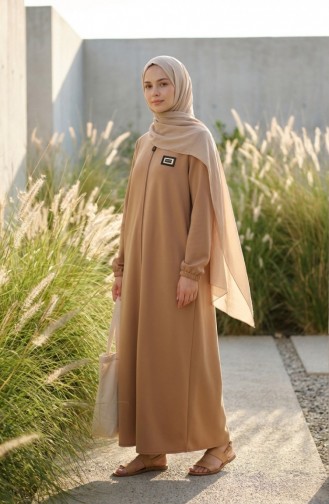 Abaya Met Ritssluiting En Embleem 0229-03 Milky Coffee 0229-03