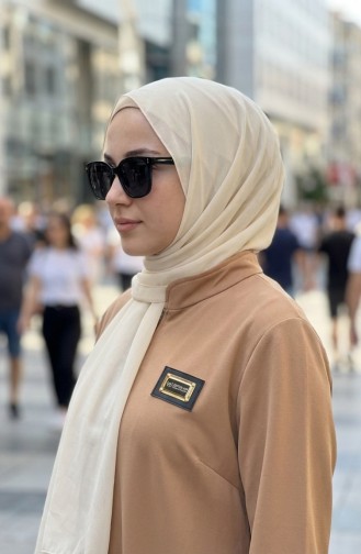 Abaya Met Ritssluiting En Embleem 0229-03 Milky Coffee 0229-03