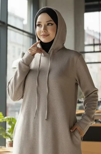 Sportkleid Mit Kapuze Aus Doppelgarn 0190A-02 Milchkaffee 0190A-02