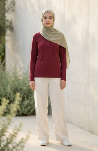 تيشيرت بأكمام طويلة وياقة بولو 5022-01 أحمر عنابي 5022-01